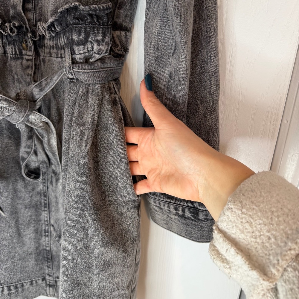 Who What Wear Charcoal Denim Shirt Dress - Picture 9 of 12